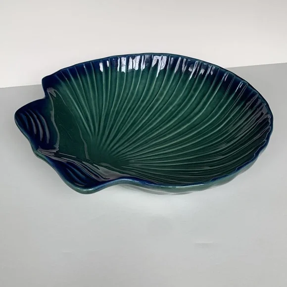Olfaire Pottery 12” Blue Green Shell Bowl - Picture 3 of 11
